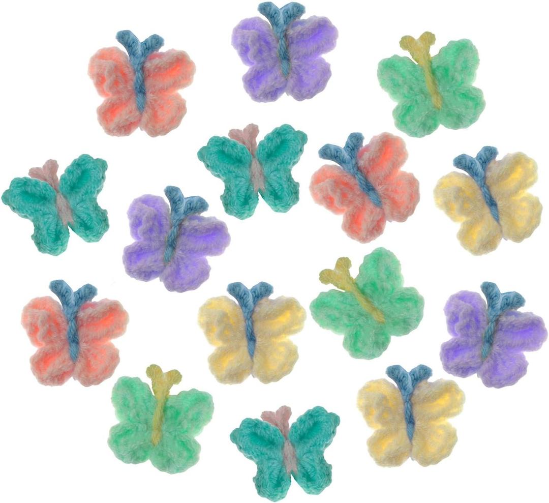 XGNG 18PCS Colorful Woolen Butterfly Patch Crochet Butterfly Applique Hand Crocheted Applique for Clothing Hair Accessories Brooches DIY Handmade Decoration
