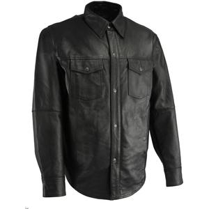 Milwaukee Leather LKM1601 Men's Black Lightweight Snap Front Leather Shirt - (Black, S)