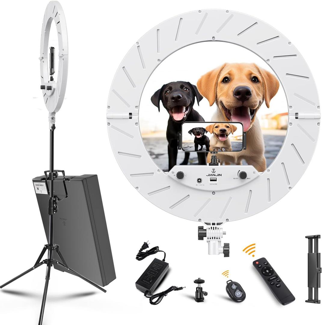 Ring Light Kit:18"/45cm Outer 55W6700k Dimmable LED Light, Tripod Stand, Remote Controller,Box for Camera,Smartphone,YouTube,TikTok,Self-Portrait Shooting,CRI95,White