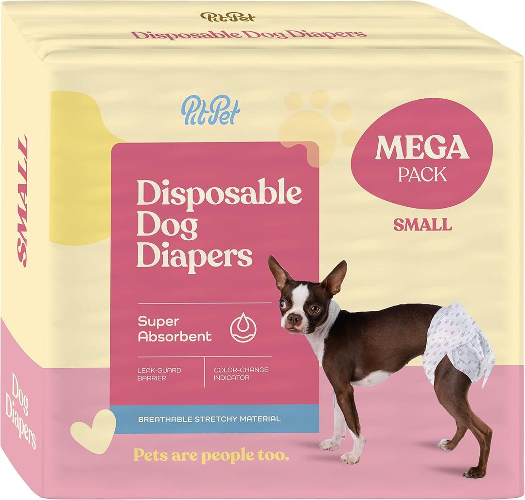 Comfortable Female Dog Diapers - 50-Pack Super Absorbent Disposable Doggie Diapers - FlashDry Gel Technology & Wetness Indicator - Leakproof Diapers for Dogs in Heat, Excitable Urination, Incontinence (Small)