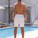 Men's Cotton Shorts Drawstring Waist Embroidered Tree Summer Vacation Beach Shorts (Medium, White)