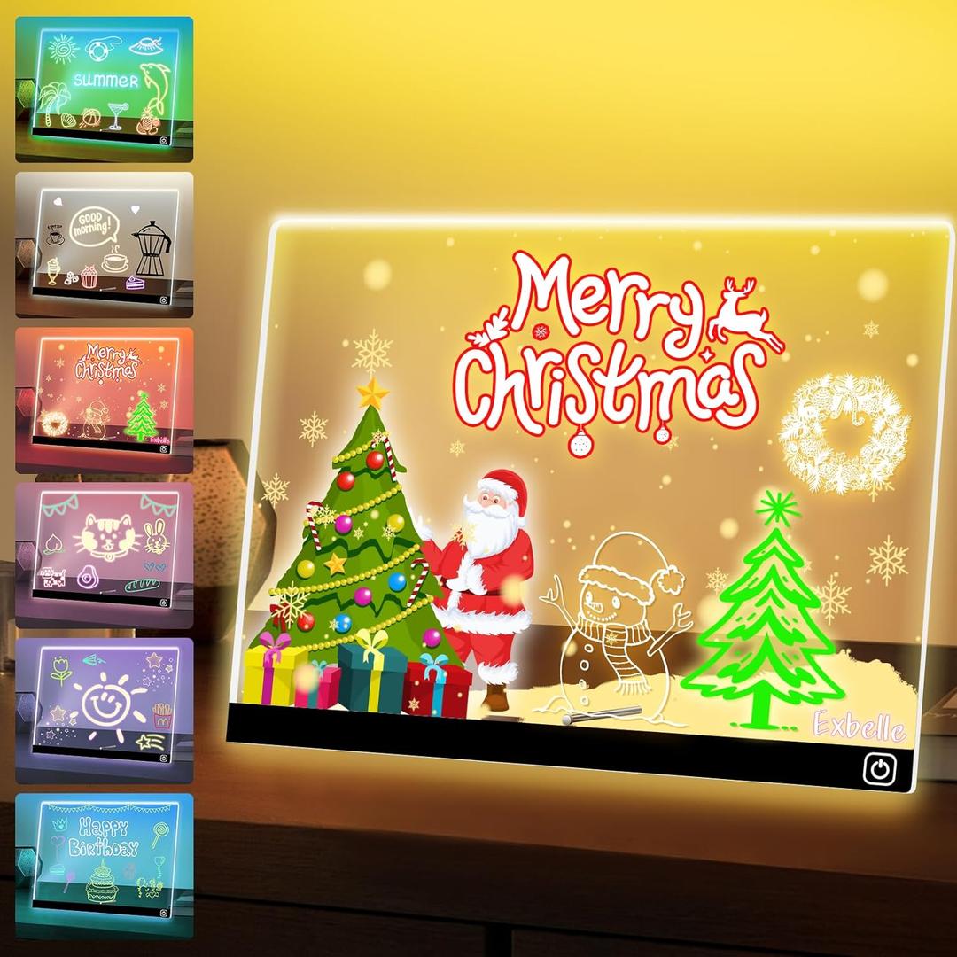 16“ LED Drawing Board for Kids 7 Colors Light Acrylic Dry Erase Board with Stand 2 Modes Led Note Board for Room/Store/Office Ideal Gift for Birthday Festival 7 Markers