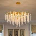 Crystal Tree Branches Chandeliers Luxury Round Raindrop Pendant Light Fixture Ceiling Hanging Light for Dining Room Bedroom Living Room Entryway D31.5 Gold