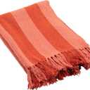 Creative Co-Op Woven Cotton Blend Throw with Stripes and Fringes, Red and Pink, 60" X 50"