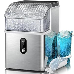 Kismile Nugget Ice Maker Countertop, 35 lbs/Day, Stainless Steel | Portable Sonic Ice Maker & Pebble Ice Machine, First Ice in 7 Mins, 43 dB Quiet, One-Touch Self-Cleaning for Home & Office
