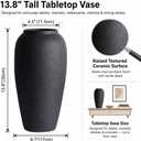 13.8 Inch Tall Matte Black Ceramic Vase, Large Textured Charcoal Black Decorative Vase for Pampas Grass, Flowers or Greenery, Modern Rustic Tabletop Accent for Entryway Living Room Mantel