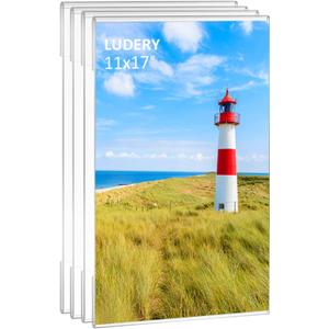 11x17 Acrylic Picture Frames,Set of 4 Clear Photo Frame for Wall,Clear Frameless picture Frames 11 x 17,Floating Hanging Picture Frames 11 x 17 for Home, School, Office (Vertical)