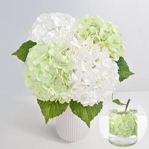 MARTINE MALL 4Pcs 21in Hydrangea Artificial Flowers, Latex Real Touch Hydrangeas Lifelike Large Hydrangea Flowers for Home Decor Party Arrangements Wedding Bouquets Centerpieces (2White&2Light Green)