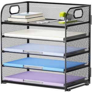 Marbrasse 5 Tier Paper Organizer Letter Tray, Mesh Desk File Organizer with Handle, Paper Sorter Desk Organizer for Home Office Supplies(Black)