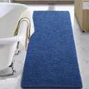 LOCHAS Luxury Bathroom Rug Shaggy Bath Mat 24 x 48 Inch, Washable Non Slip Bath Rugs for Bathroom Shower, Soft Plush Chenille Absorbent Carpets Mats, Blue