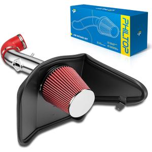 PHILTOP 3.5" Cold Air Intake Kit System + Heat Shield Compatible with Chevrolet Camaro 2010-2011 V6 3.6L, High Performance, Red