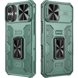 VEGO for iPhone 16 Plus Case with Slide Camera Cover, with Built-in 360 Rotate Ring Kickstand Fit for Magnetic Car Mount Cover for iPhone 16 Plus 6.7" 2024 - Green