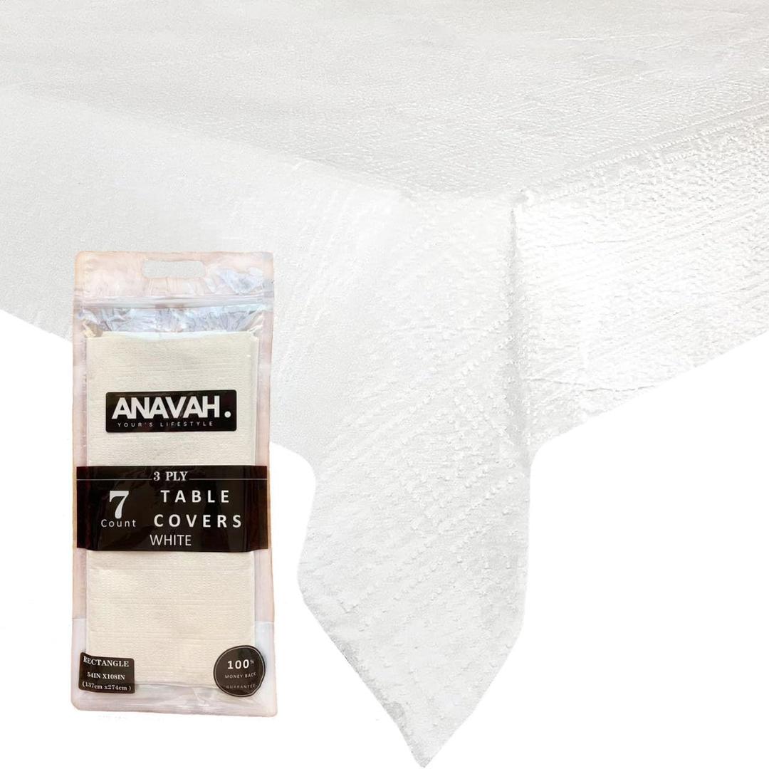 Paper Tablecloths for Rectangle Tables 7 Pack,White Disposable Paper Tablecloth, 3 Ply Paper & Plastic 54" x 108" Tablecover, Table Cloth for Various Occasions Parties, Indoor & Outdoor Banquet Use