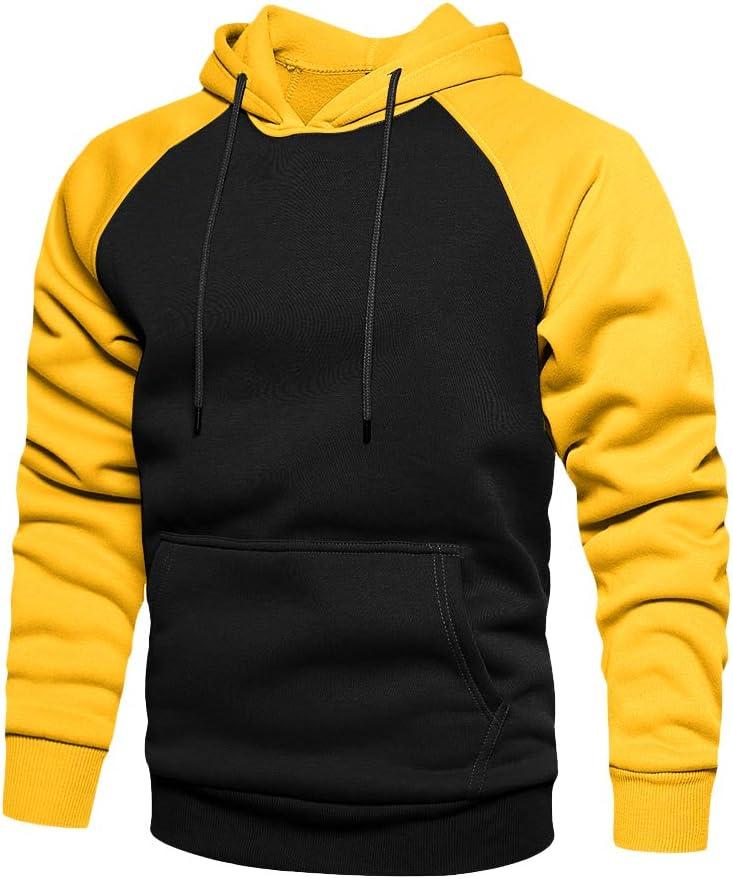 TOLOER Pullover Hoodie Men Blend Fleece Long Sleeve Sweatshirt with Kangaroo Pockets (XX-Large, Black Yellow)