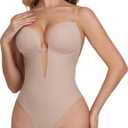 SHAPSHE Backless Strapless Bra Bodysuit Clear Strap Seamless Faja Shapewear with Built In Bra Short Torso Bodysuits for Wedding Party (Beige, XL)