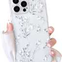 NITITOP Compatible with iPhone 14 Pro Max Case Cute Clear Flower Floral Artistic Design for Women Girls Stylish Slim Soft TPU Shockproof Protective Girly Phone Cover - White