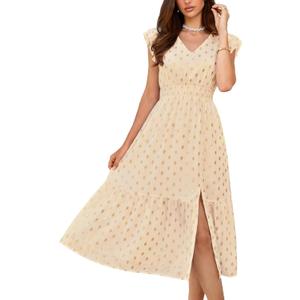 GRACE KARIN 2026 Womens Summer Dresses V Neck Ruffle Sleeve Floral Boho Beach Dress A-Line Swing Midi Wedding Guest Sundress, Size XXL