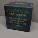 FOCUSLINE Gold Plastic Plates Set of 102, Disposable Plates with Gold Grid Rim 51 Dinner Plates 10" and 51 Salad Dessert Appetizer Plate 7", Elegant Fancy Heavy Duty Wedding Party Plate