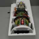 Afirst Christmas Village Houses Figurines Bell Tower with Motion and Lights Santa Reindeers Revolving Train Lighted Christmas Animation Village Musical with USB Indoor Display Figurines Decoration