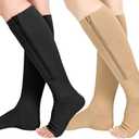 Athbavib 2 Pairs Compression Socks for Women & Men with Zipper 15-20 mmhg, Wide Calf Open Toe Plus Size Compression Socks Men, Knee High Compression Stockings for Flying Nurses Pregnant Women Travel, L/XL