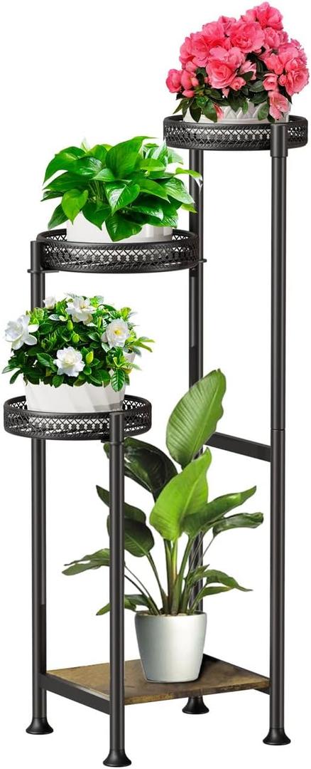 4 Tier Plant Stand Indoor,32in Tall Corner Metal Black Plant Stands,Modern Tiered Plant Holder for Outdoor Patio Garden Balcony
