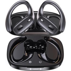 LEEMC Wireless Earbuds, Bluetooth Headphones 5.4, 80Hr Playtime Ear Buds with Hooks for Sports, Noise Canceling, LED Display, IPX7 Waterproof Earphones for Workout Running, JetBlack