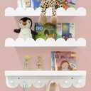 Wall Book Shelves for Bedroom Kids with Hooks - Scalloped Shelves for Nursery Set of 3, Nursery Bookshelf for Wall Room Decor, 16 Inch (White Wood)