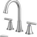 Bathroom Faucets for Sink 3 Hole, Hurran Brushed Nickel Bathroom Sink Faucet with Pop-up Drain and Supply Lines, Stainless Steel Lead-Free Widespread Faucet for Vanity RV Farmhouse Sink (8 Inch)