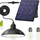 Solar Shed Light Outdoor Pendant Light with 4000mAh Solar Panel Warm/White Dimmable with Remote, Solar Powered Hanging Barn Light with Remote for Shed, 1 Pack