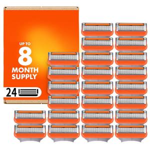 24 Pcs Razor Blades Refills Compatible with Fusion 5 Blades with Dual Lubrication,5-Layer Precision Anti Friction Manual Wet Shaving Blade,Pivoting Head for Close and Comfortable Shave