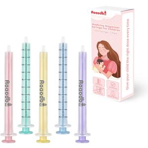 Baby Medicine Dispenser Syringe For Children,Oral Syringes, Liquid Plastic Syringe Without Needle,Leak proof Dosing Tools,5 Uniquely Colour Syringes - 5 Pack