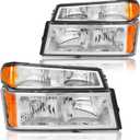Headlight Assembly, Headlights Kit Compatible with 2004-2012 Chevy Colorado/Compatible with 2004-2012 GMC Canyon Replacement Headlamp Bumper Lamp Set 15147930 Chrome Housing Amber Reflector