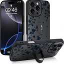 Gukalong Phone Case for iPhone 16 Pro Max 6.9 Inch Black Floral Flowers Cherry Blossom Slim Phone Cover with Strap Stand Heavy Duty Shockproof Protective Anti-Scratch Kickstand Case for Women