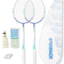 MBFISH Badminton Racket Set with 2 Carbon Fiber Rackets, 3 Shuttlecocks, 2 Replacement Racket Grip Tapes and 1 Badminton Bag - Perfect for Beginners & Outdoor Games 4U Whale 2P