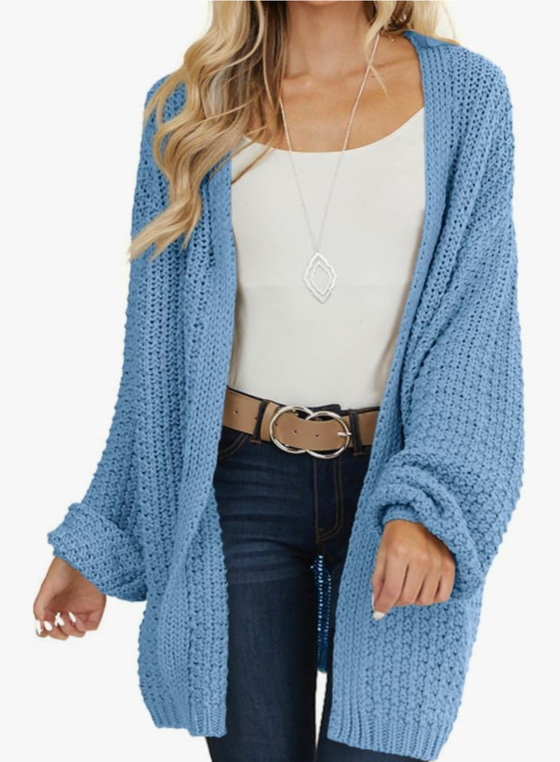 Maroway Womens Cardigan Solid Color Long Sleeve Open Front Chunky Knit Sweater Outwear. Size L.