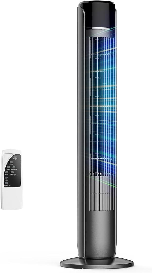 OLIXIS Tower Fan for Bedroom, 60°Oscillating Fan with Remote, 25ft Far, 28dB Quiet Electric Standing Fan, 12 H Timer, 5 Speeds, 4 Modes, Bladeless Floor fan for Home, Office, Indoor, 36 Inch