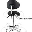 Saddle Stool Rolling Chair Tall with Backrest Foot Rest Hydraulic Swivel Adjustable Height Ergonomic Tilt Thick Seat with Casters for Dental Hygienist Eyelash Technician Hairstylist Black