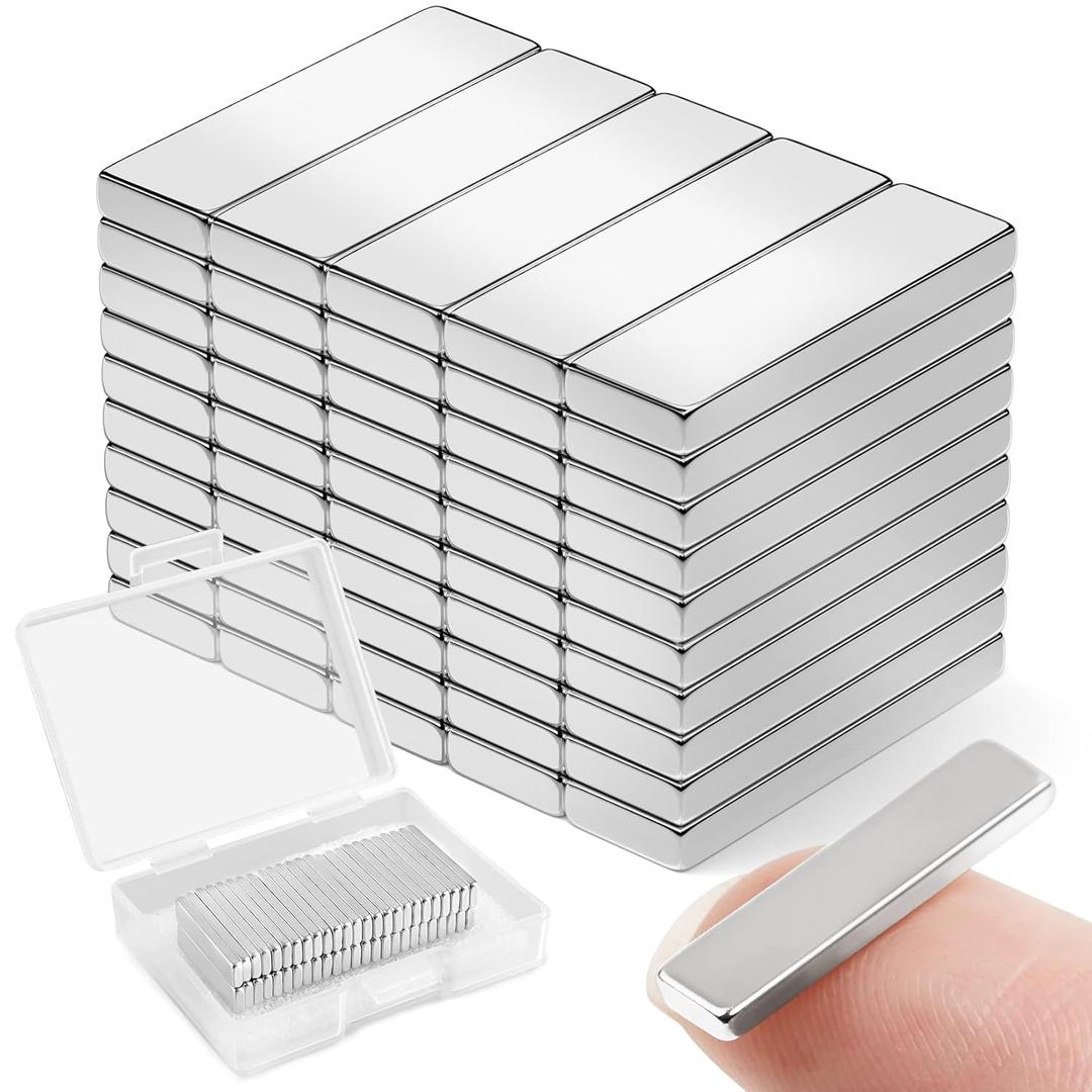 50Pcs Strong Neodymium Magnets Bar, 20x5x2mm Heavy Duty Rare Earth Magnets, Rectangular Magnetic Bar, Small Powerful Magnetic Bar for Crafts Kitchen DIY Tool Storage Science Office (Silver)