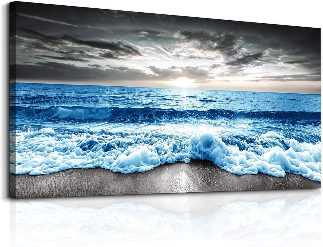 MHARTK66 Large Wall Decor For Office Framed Wall Art For Living Room Modern Bedroom Wall Decor Blue Beach Sun Ocean Landscape Canvas Prints Wall Paintings Seascape Pictures Artwork Home Decor 60x30