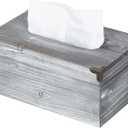 Distressed Wooden Rustic Tissue Box Holder Tissue Box Cover Napkin Dispenser for Bathroom Living Room Dining Room Bedroom Toilet (Grey White)