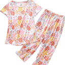 Lu's Chic Women's Capri Pajama Set Loungewear Pant Sleepwear Short Sleeve Summer Cotton Cute Elastic Band Lounge 3XL