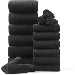 18 Piece Family Bath Towel Set Include 6 Bath Towels,6 Hand Towels and 6 Washcloths Soft Bathroom Towel with Hanging Loops,Highly Absorbent Quick Dry Towels Set for Bathroom,Hotel and Spa-Black
