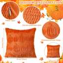 2 Pcs Fall Pumpkin Throw Pillow Covers 18x18 Inch Autumn Quilted Pillowcase Plush Faux Fur Cushion Cover for Fall Chair Sofa Bedroom Living Room Home Decor(Orange)