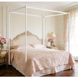 White Canopy Bed Frame Queen Size, Stainless Steel Bed Post Poles with Aluminum Connectors Thicken Canopy for Wood or Metal Beds Bedroom Decor, White