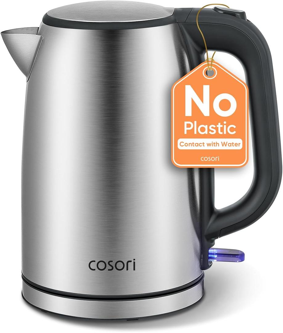 COSORI Electric Kettle, PlasticFree Interior, 2 Lid Opening Angles, Easy to Clean, Automatic Shut Off & BoilDry Protection, Stainless Steel Tea Kettle, Hot Water Boiler & Heater, 1.7L, 1500W