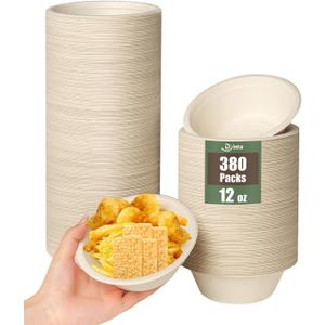 Dynta 380 Pack 12oz Paper Bowls, Small Compostable Disposable Bowls for Parties, Desserts| Microwave & Freezer Safe (Natural Brown)