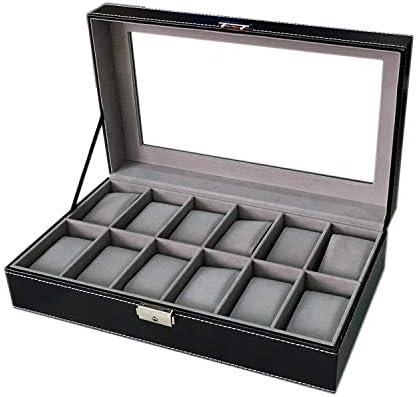 Sodynee WBPU12-03 Watch Dislpay Box Organizer, Pu Leather with Glass Top, Large, Black