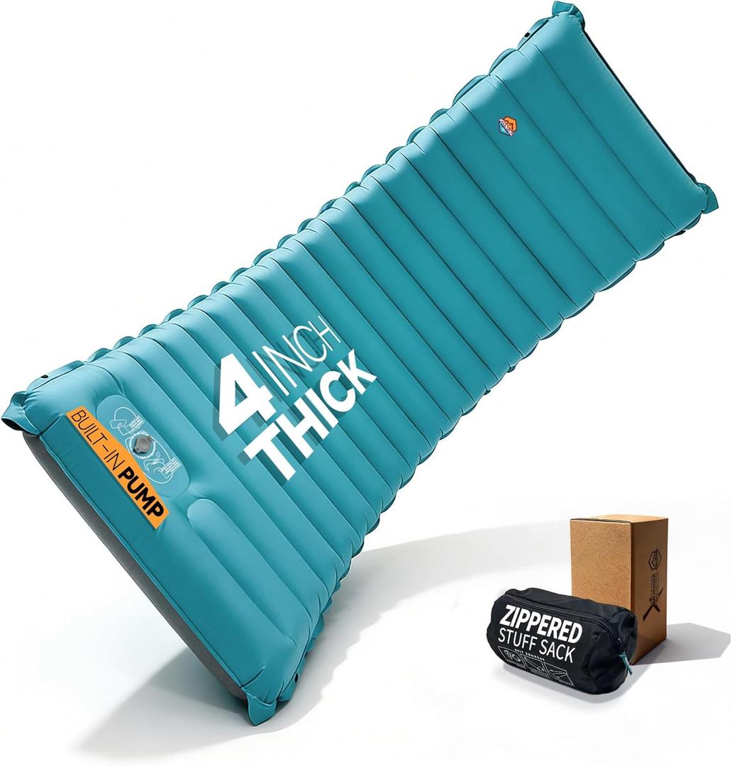 ZOOOBELIVES Inflatable Camping Sleeping Pad, 4-Inch Thick Full Air Support, No Bottoming Out for Side Sleepers, Camping & Backpacking Mattress with Built-in Foot Pump, Durable & Compact Airlive2000