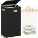SOLEDI Laundry Hamper with Lid 100L Large & Tall Collapsible Laundry Basket, Clothes Hamper with Bag Removable Easy to Carry, Dirty Hampers for Bedroom, Bathroom, Dorm, College, Pitch Black