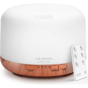 ASAKUKI Essential Oil Diffuser for Home, 500ML Aromatherapy Diffuser Humidifier with Remote Control, 7 Color LED Lights, Quiet Cool Mist Diffuser for Bedroom, Office, Gift for Mom (Yellow)